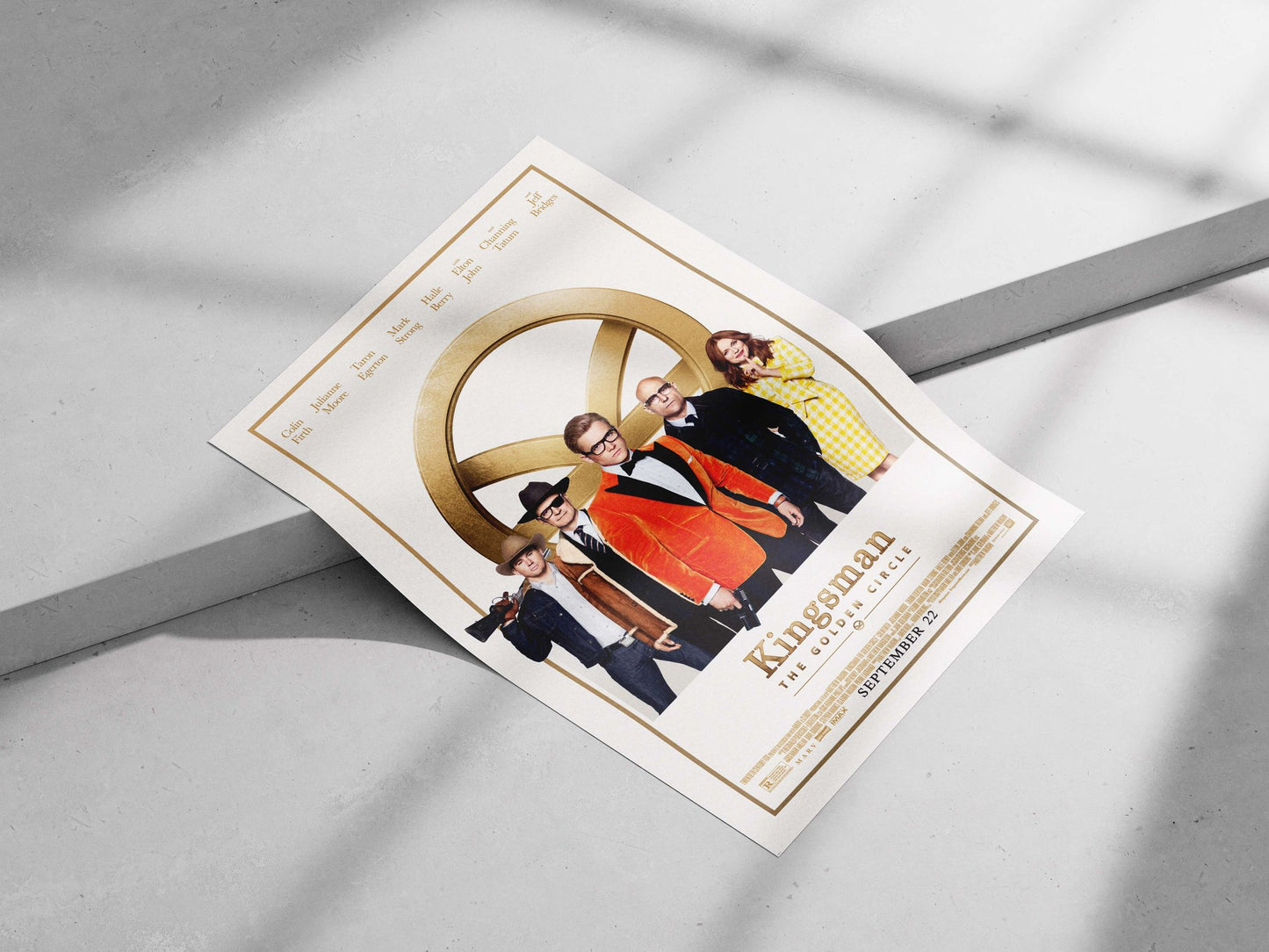 Kingsman: The Golden Circle franchise featuring actors Colin Firth, Julianne Moore, Taron Egerton, Mark Strong, Halle Berry,