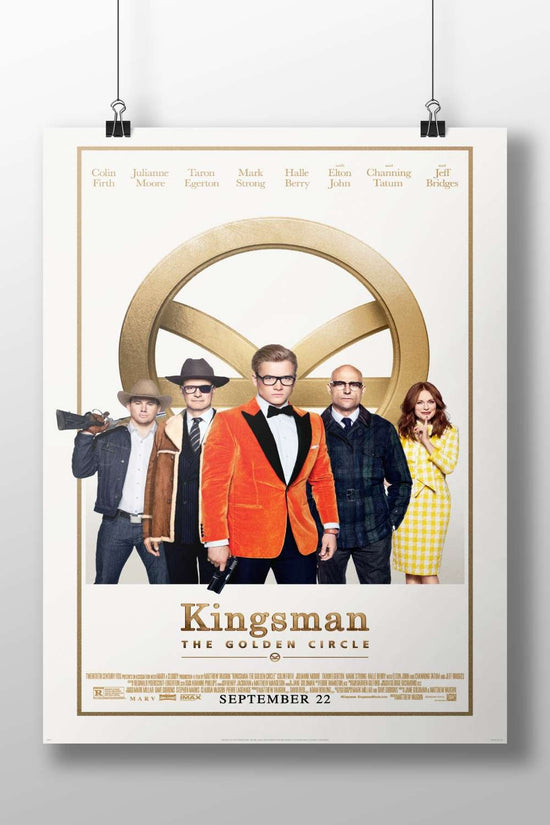 Kingsman: The Golden Circle franchise featuring actors Colin Firth, Julianne Moore, Taron Egerton, Mark Strong, Halle Berry,