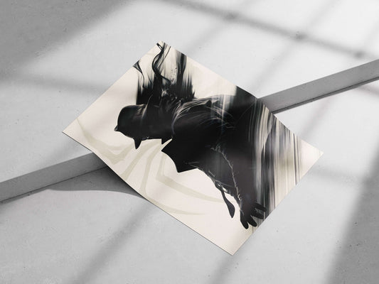 A masked man in classic noir attire Main Subject: A masked man in classic noir attire Matte poster print — Art wall art