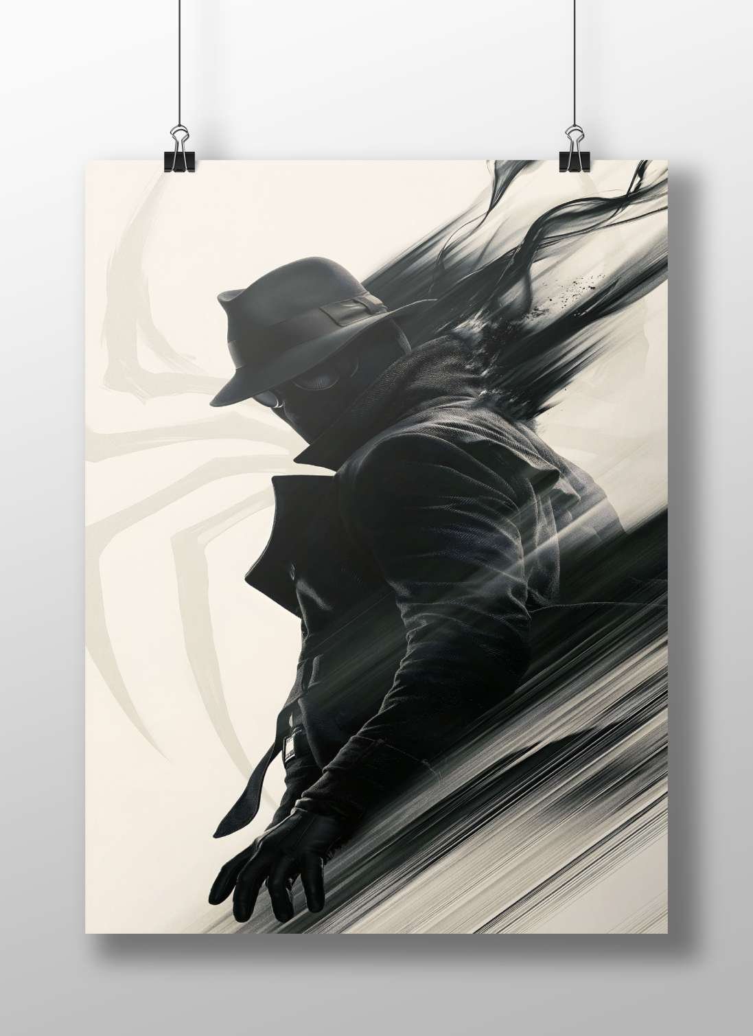 A masked man in classic noir attire Main Subject: A masked man in classic noir attire Matte BoizzBoard rigid print — Art