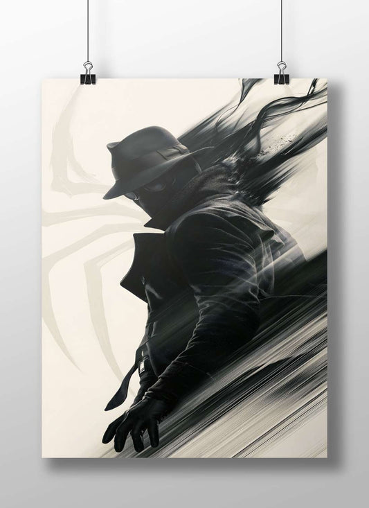 A masked man in classic noir attire Main Subject: A masked man in classic noir attire Matte BoizzBoard rigid print — Art