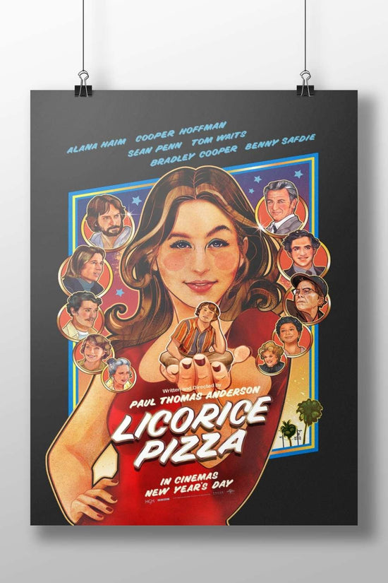Licorice Pizza (film) directed by Paul Thomas Anderson, starring Alana Haim, Cooper Hoffman, Sean Penn, Tom Waits, Bradley