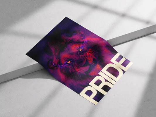 PRIDE – Fierce Neon Lion Poster | Motivational Animal Wall Art