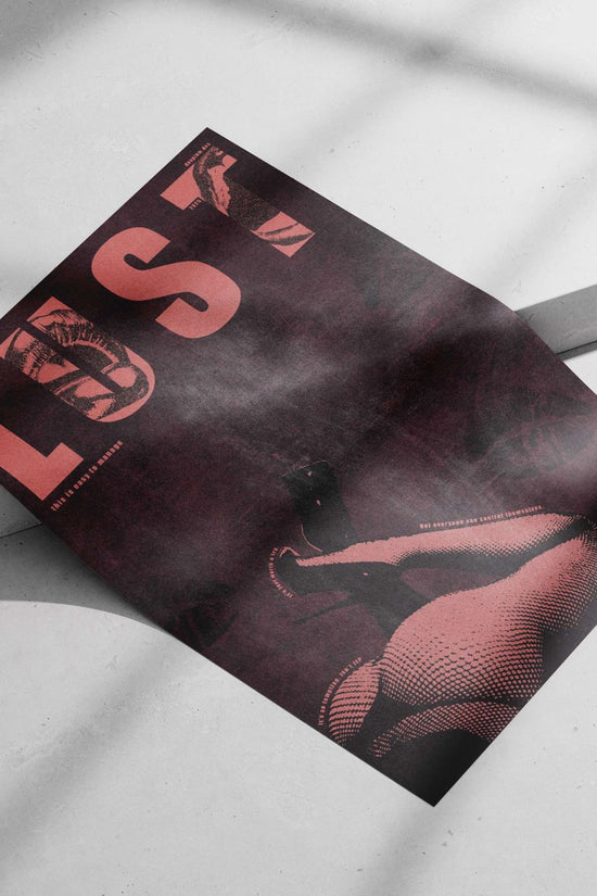LUST (as the central typographic element with integrated imagery) Main Subject: LUST (as the central typographic element