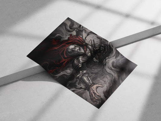 A medieval knight in detailed plate armor with a red cloak Main Subject: A medieval knight in detailed plate armor with a