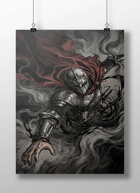 A medieval knight in detailed plate armor with a red cloak Main Subject: A medieval knight in detailed plate armor with a