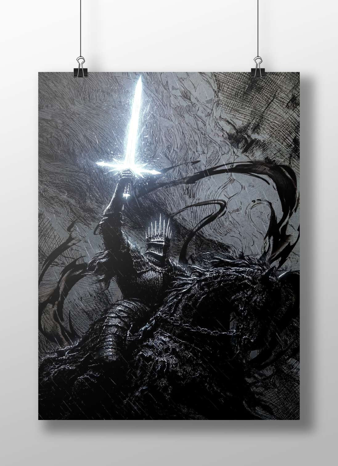 Elden Ring franchise character (armored warrior with glowing spear) Main Subject: Elden Ring franchise character (armored