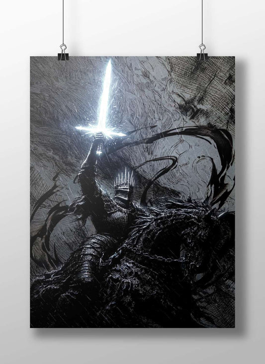 Elden Ring franchise character (armored warrior with glowing spear) Main Subject: Elden Ring franchise character (armored