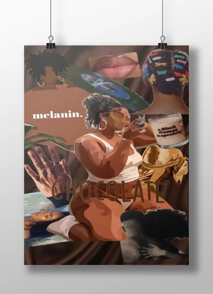 Melanin Moodboard Poster – Black Beauty & Culture Collage Art | Chocolate Affirmation Wall Print