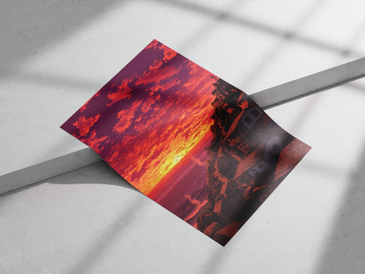 Hillside town Main Subject: Hillside town Matte poster print — Anime wall art India | PosterBoizz