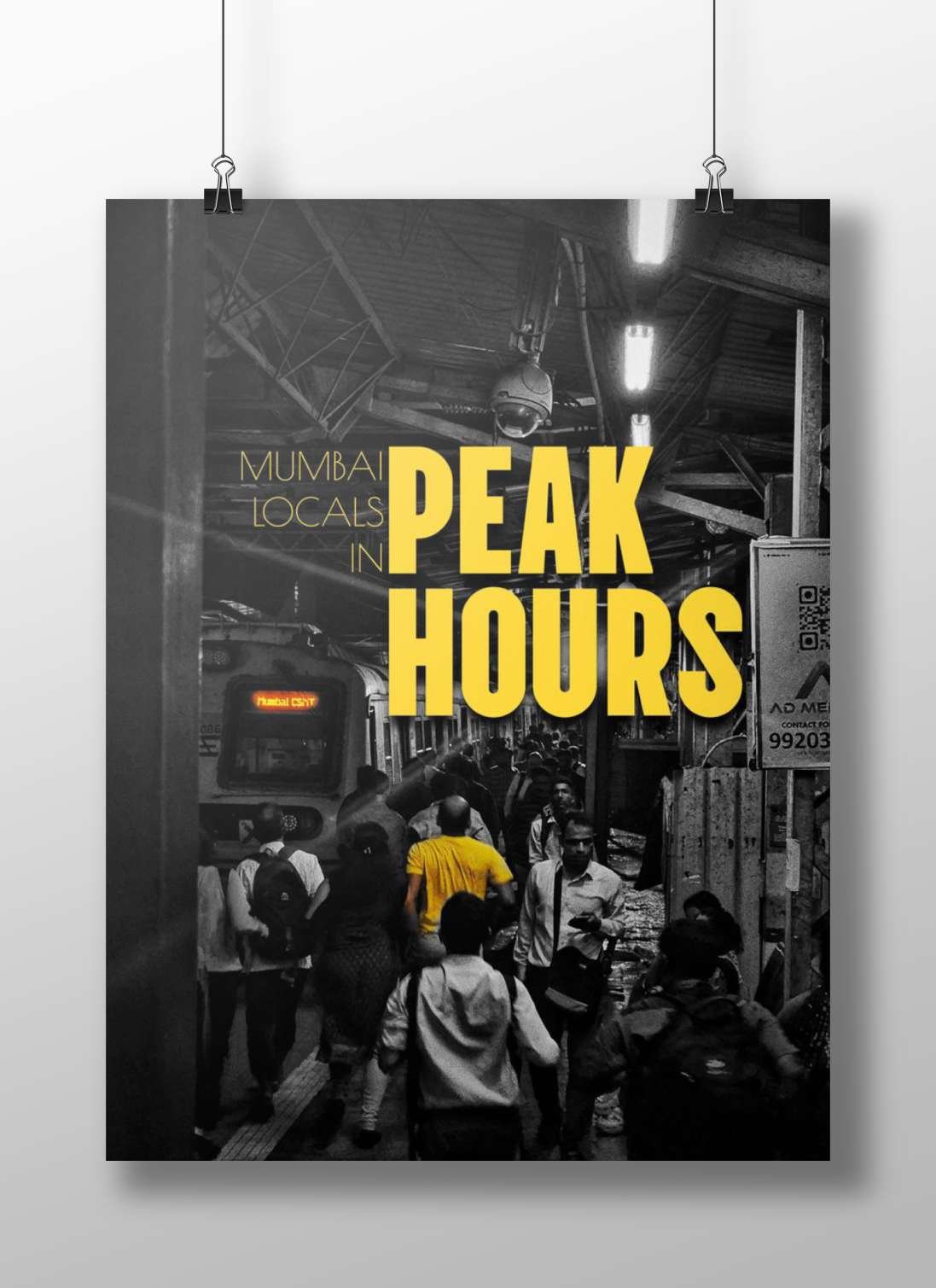 Mumbai locals at a railway station during peak hours Main Subject: Mumbai locals at a railway station during peak hours
