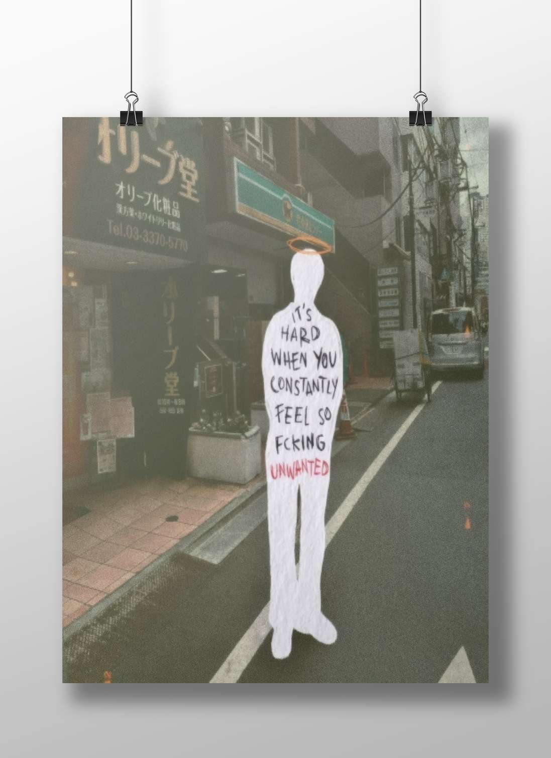The textual message "IT'S HARD WHEN YOU CONSTANTLY FEEL SO FUCKING UNWANTED" It'S Hard -