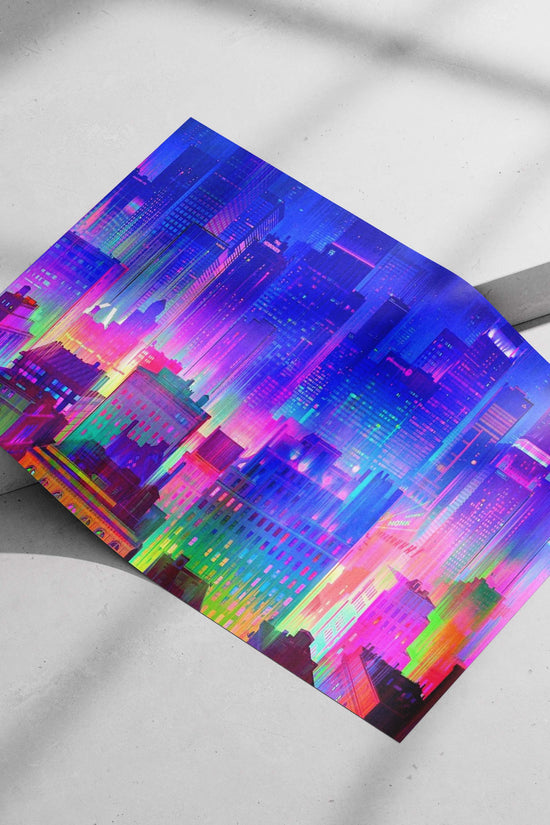 Blade Runner 2049 Cyberpunk Neon Cityscape – Digital Glitch Wall Art