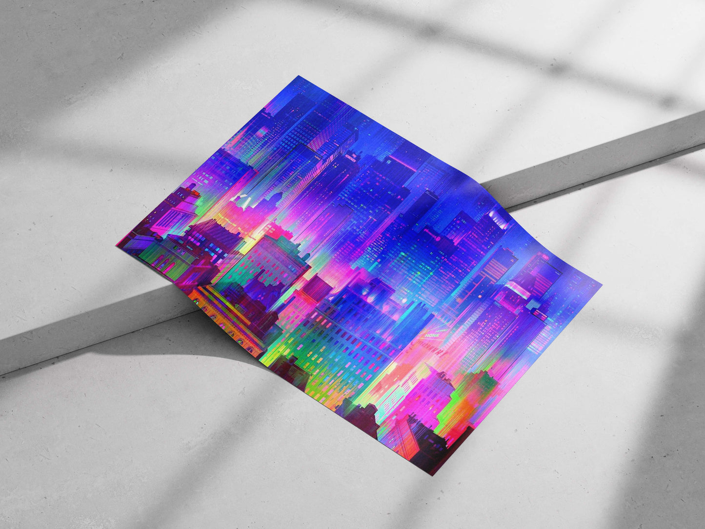 Blade Runner 2049 Cyberpunk Neon Cityscape – Digital Glitch Wall Art