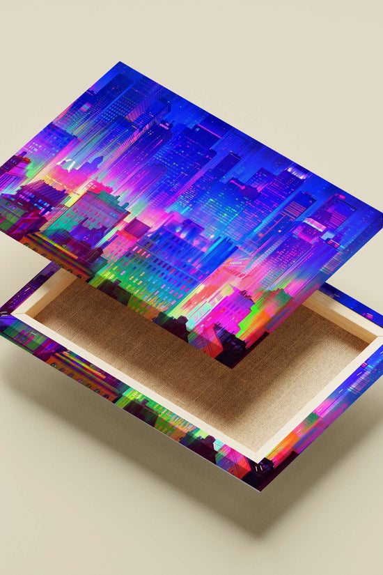 Blade Runner 2049 Cyberpunk Neon Cityscape – Digital Glitch Wall Art
