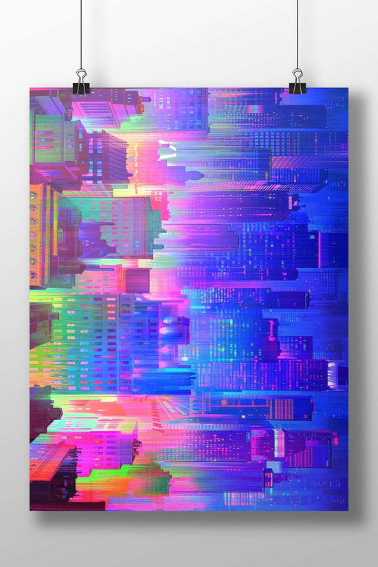 Blade Runner 2049 Cyberpunk Neon Cityscape – Digital Glitch Wall Art
