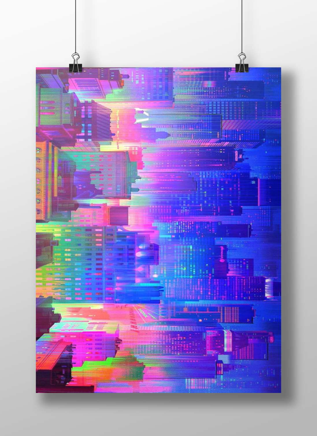 Blade Runner 2049 Cyberpunk Neon Cityscape – Digital Glitch Wall Art