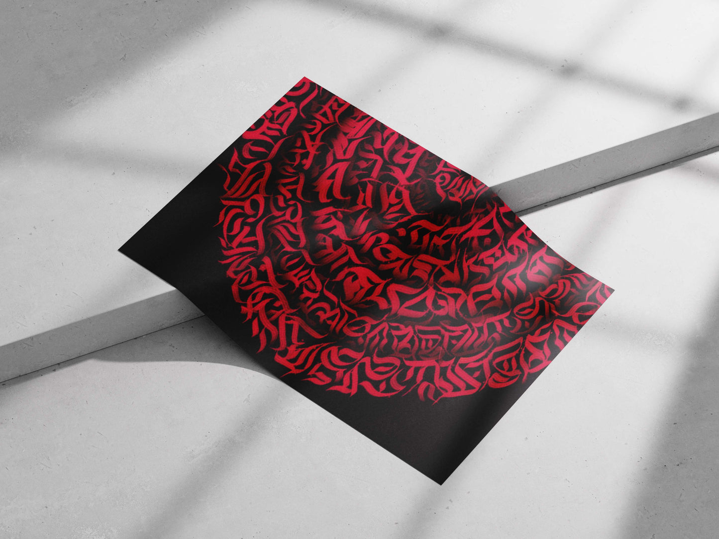 Vibrant red brushstroke calligraphy forming a circular pattern in Hindi/Urdu script Vibrant Red Brushstroke Calligraphy