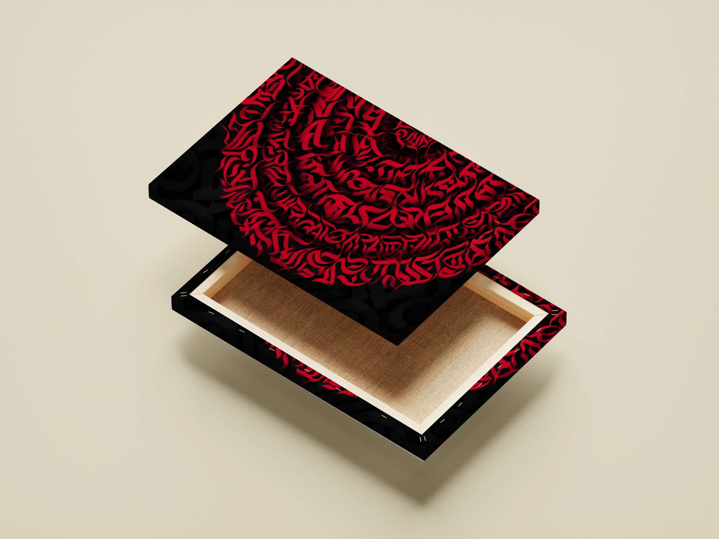 Vibrant red brushstroke calligraphy forming a circular pattern in Hindi/Urdu script Vibrant Red Brushstroke Calligraphy