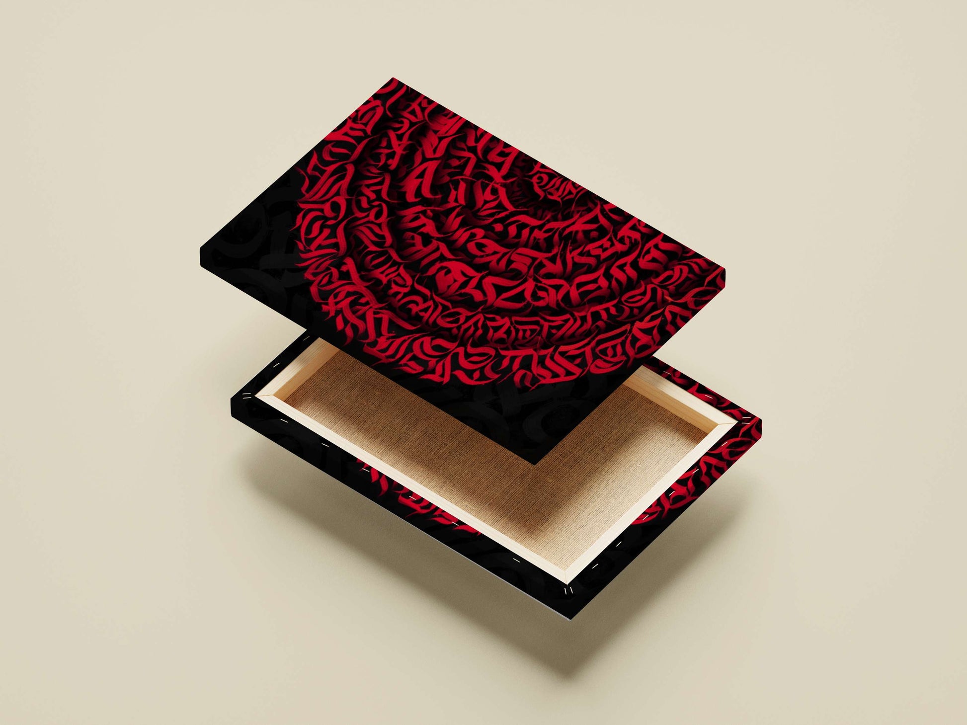 Vibrant red brushstroke calligraphy forming a circular pattern in Hindi/Urdu script Vibrant Red Brushstroke Calligraphy