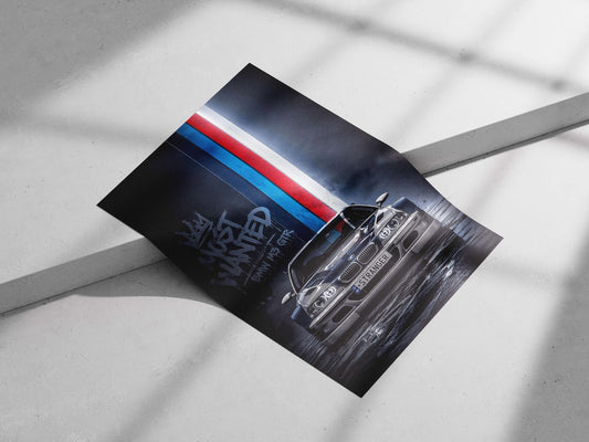 BMW M3 GTR (from Need for Speed: Most Wanted) Main Subject: BMW M3 GTR (from Need for Speed: Most Wanted) Matte poster print