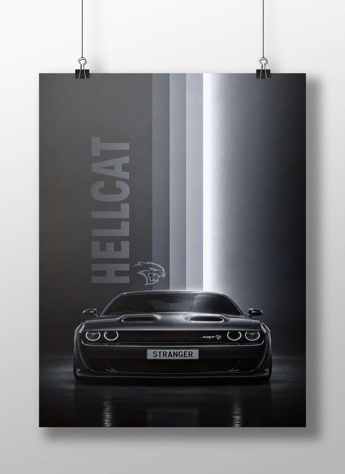 Dodge Challenger SRT Hellcat Main Subject: Dodge Challenger SRT Hellcat Matte BoizzBoard rigid print — Cars wall art India |