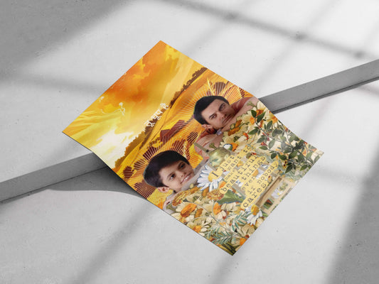 A boy and an adult male (from a Bollywood film poster) Main Subject: A boy and an adult male (from a Bollywood film poster)