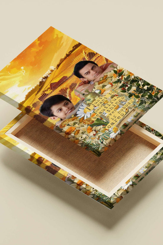 A boy and an adult male (from a Bollywood film poster) Main Subject: A boy and an adult male (from a Bollywood film poster)