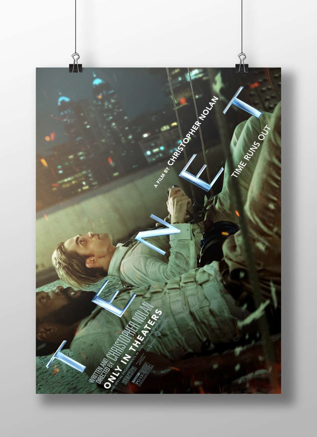 The film "Tenet" (2020), directed by Christopher Nolan. Tenet - Time-Bending Noir Poster