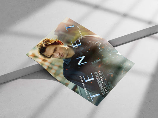Robert Pattinson in the film Tenet (Christopher Nolan franchise) Tenet - Time Bends Poster