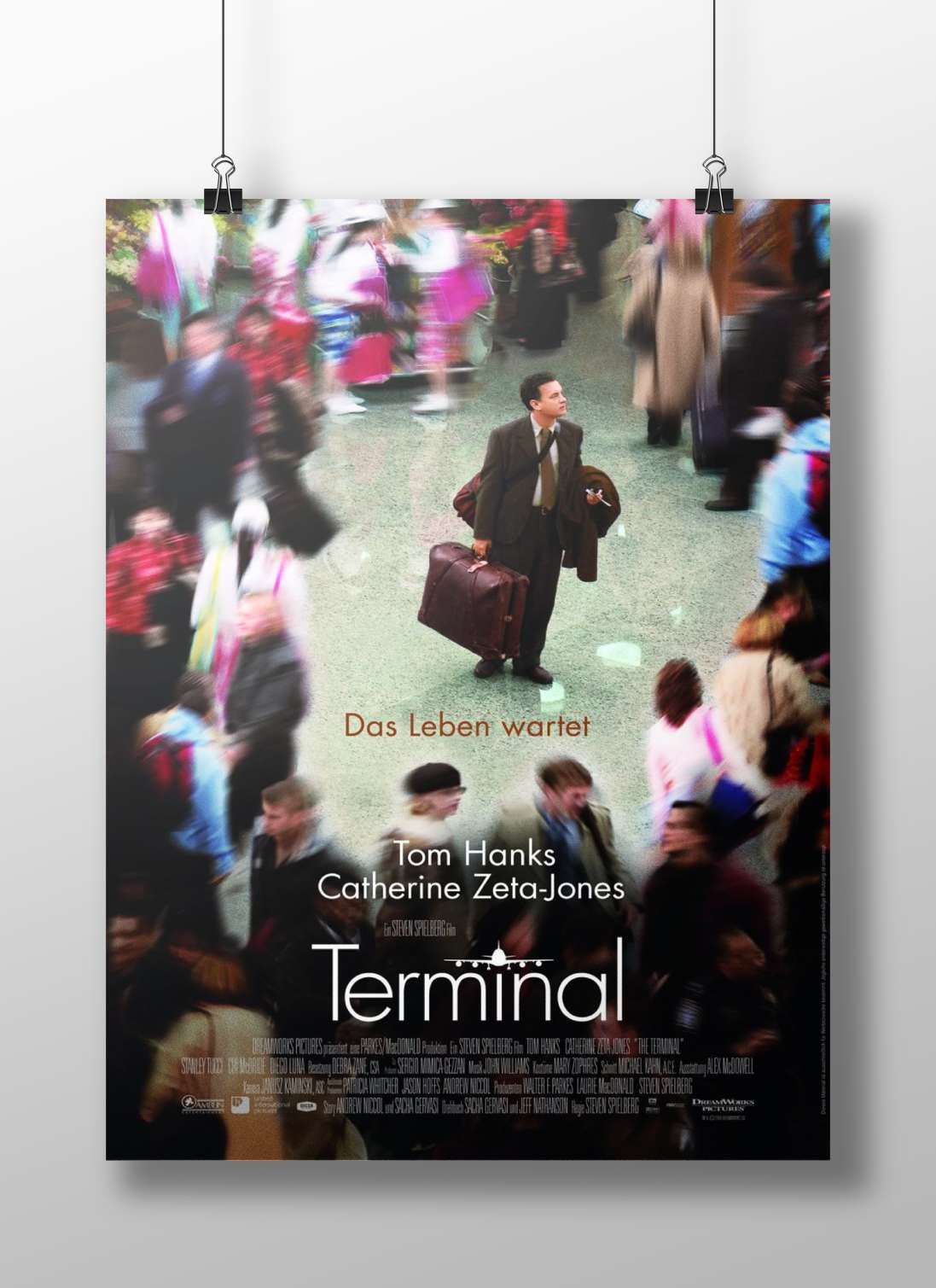 The movie "Terminal" starring Tom Hanks and Catherine Zeta-Jones directed by Steven Spielberg. Terminal -