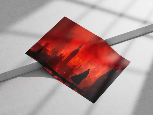Batman (DC Comics franchise) and Big Ben Main Subject: Batman (DC Comics franchise) and Big Ben Matte poster print —