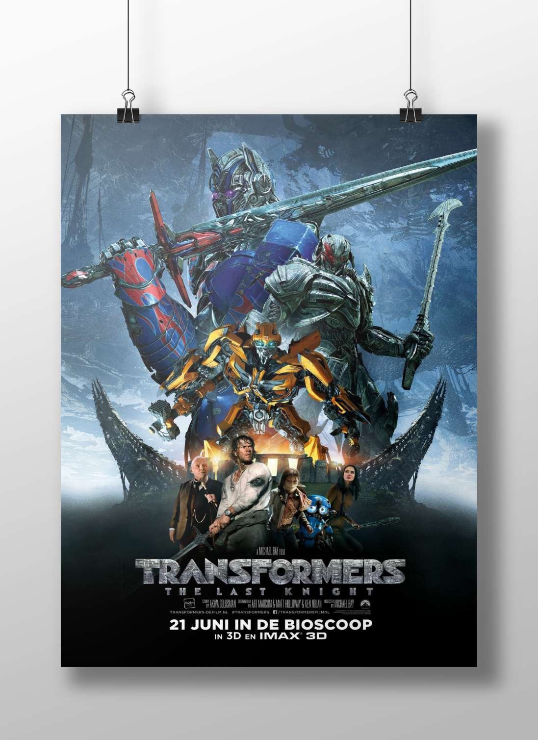 Transformers characters (Optimus Prime, Bumblebee) from "Transformers: The Last Knight" (confirmed by Tesseract text "TRANSFORMERS