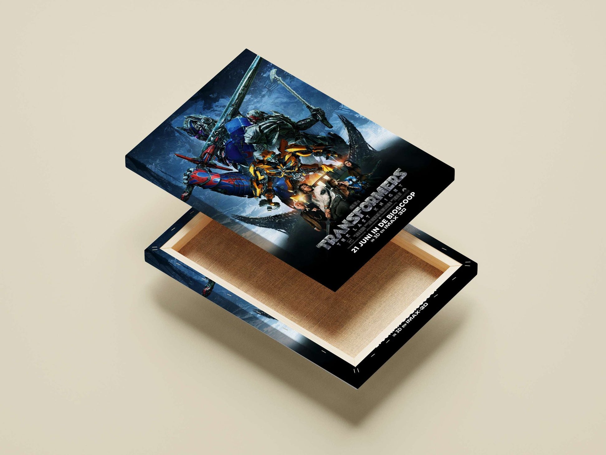 Transformers characters (Optimus Prime, Bumblebee) from "Transformers: The Last Knight" (confirmed by Tesseract text "TRANSFORMERS