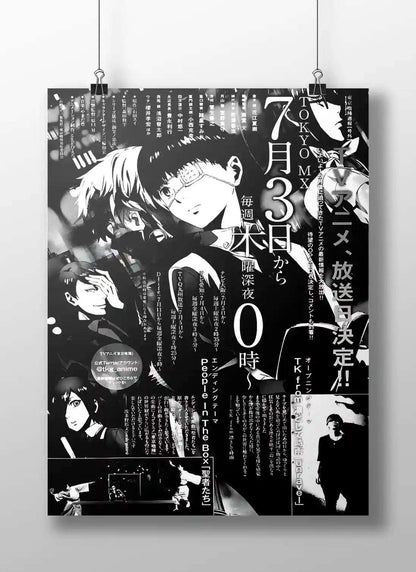 Tokyo Ghoul Anime Release Japanese Promo Poster - Ken Kaneki & Main Characters Black & White Print