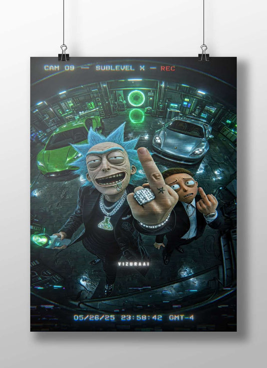 Rick Sanchez (from "Rick and Morty") and Morty Smith. Main Subject: Rick Sanchez (from "Rick and Morty") and Morty Smith.