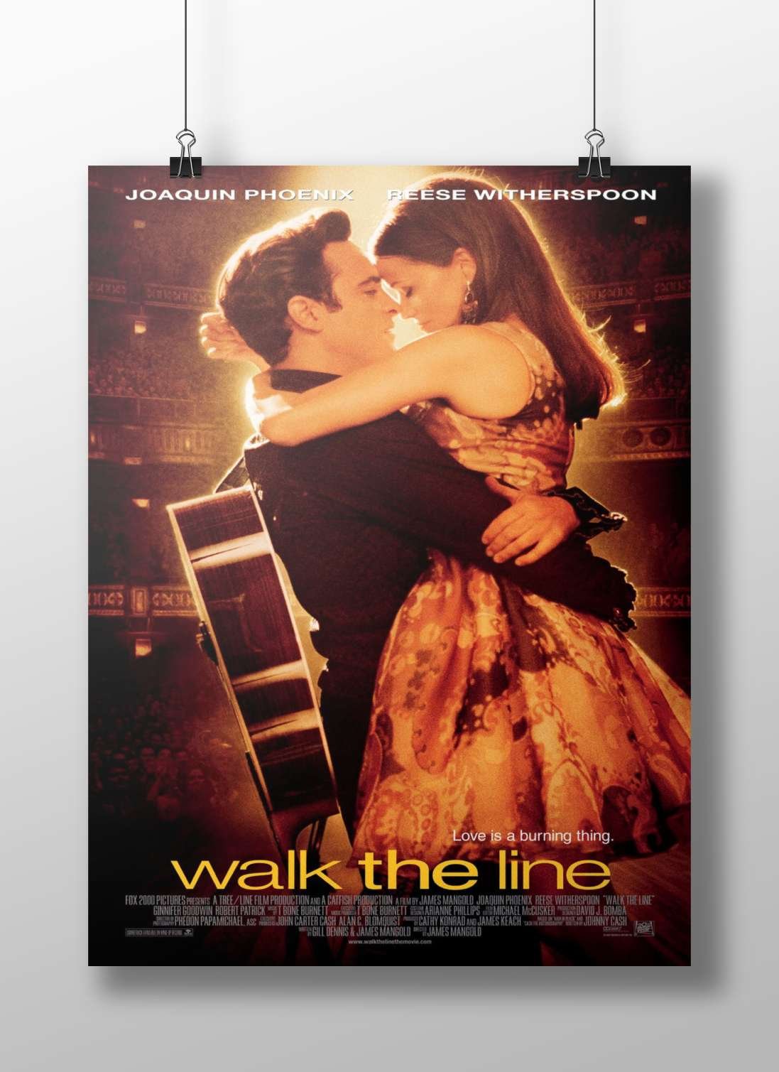 The movie "Walk the Line" featuring real names Joaquin Phoenix and Reese Witherspoon. Johnny Cash