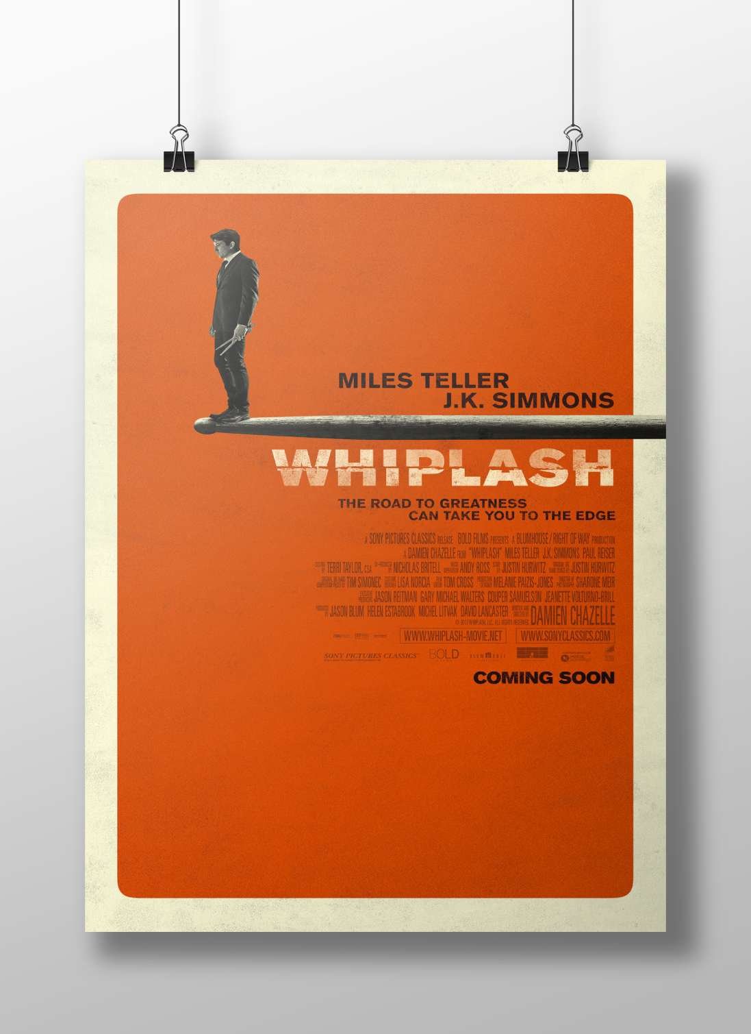 Whiplash (2014 film) starring Miles Teller and J.K. Simmons Whiplash - Discipline Minimalist Poster