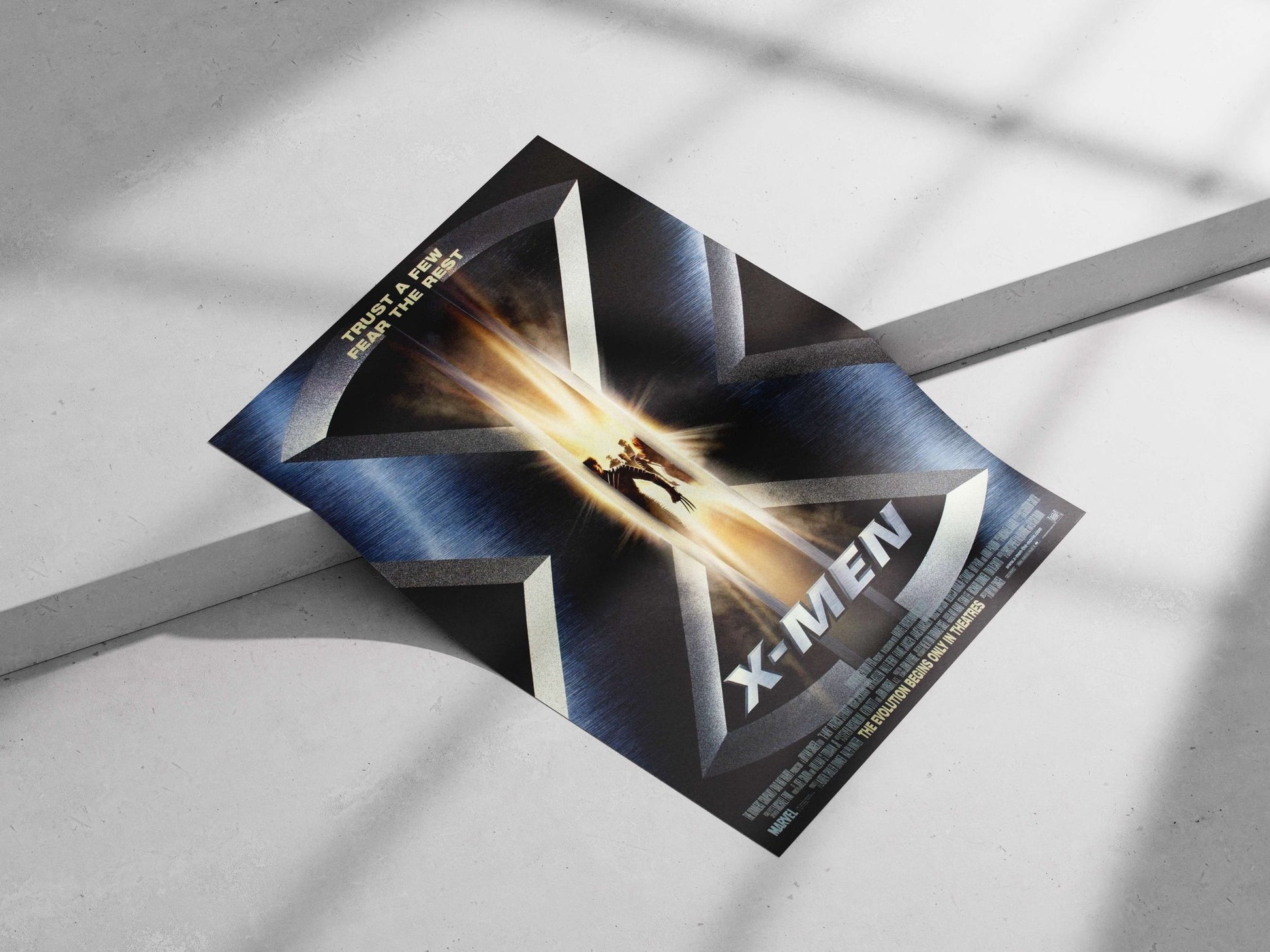 X-Men (confirmed by OCR text "www.x-men-the-movie.com" referencing the franchise). Professor X - Mind Reader Poster