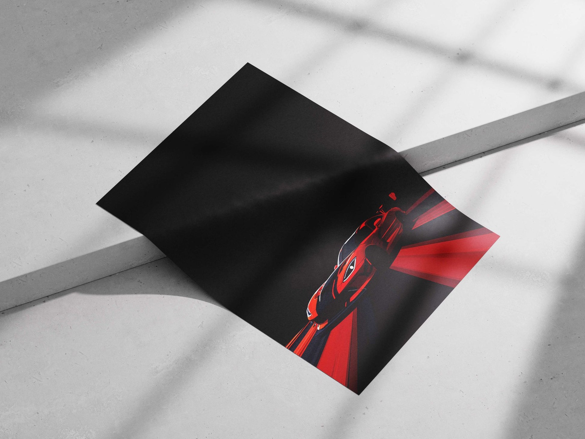 Red Sports Car with Black Stripes Main Subject: Red Sports Car with Black Stripes Matte poster print — Cars wall art India |