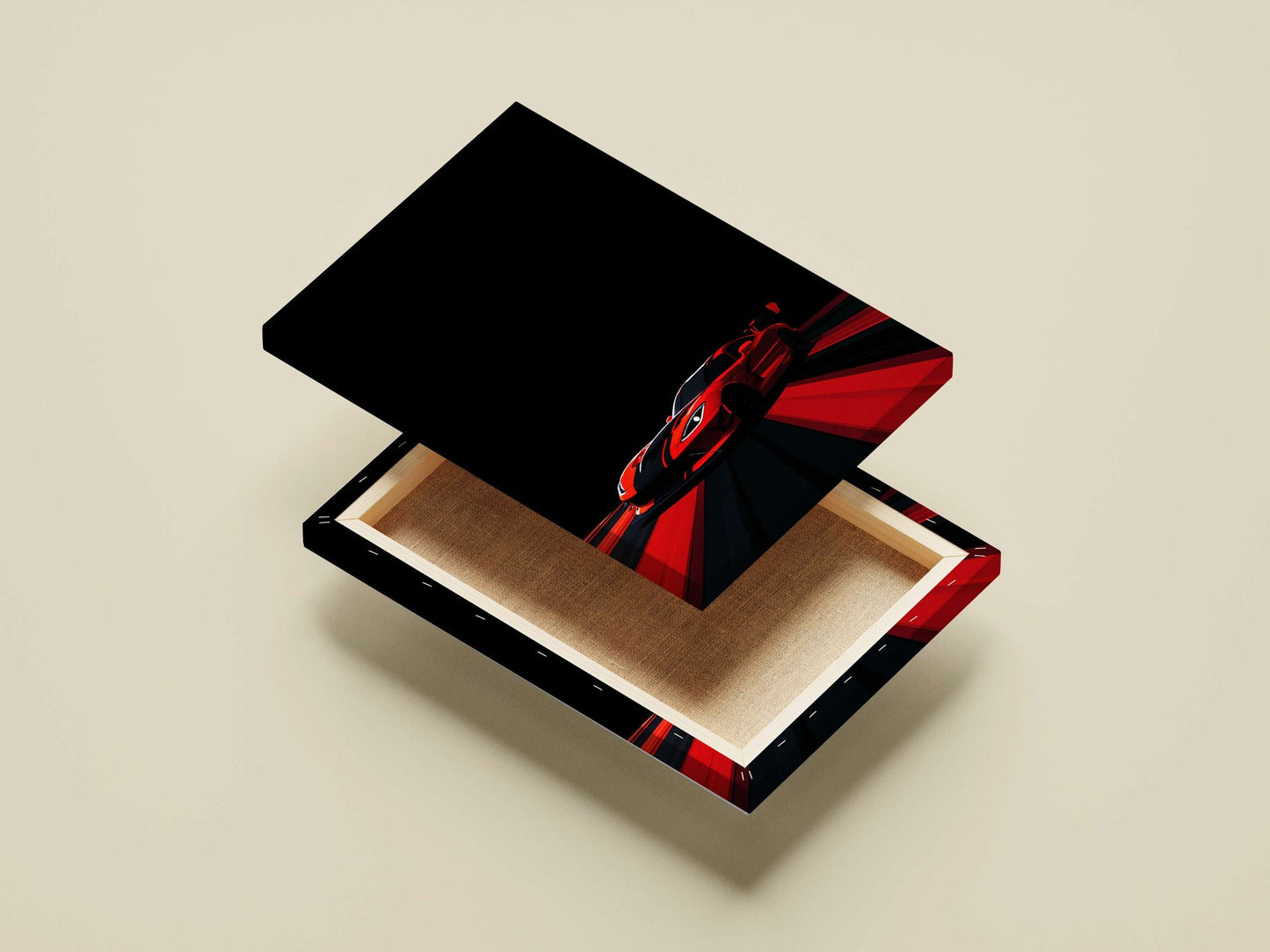 Red Sports Car with Black Stripes Main Subject: Red Sports Car with Black Stripes Canvas wall art — Cars wall art India |