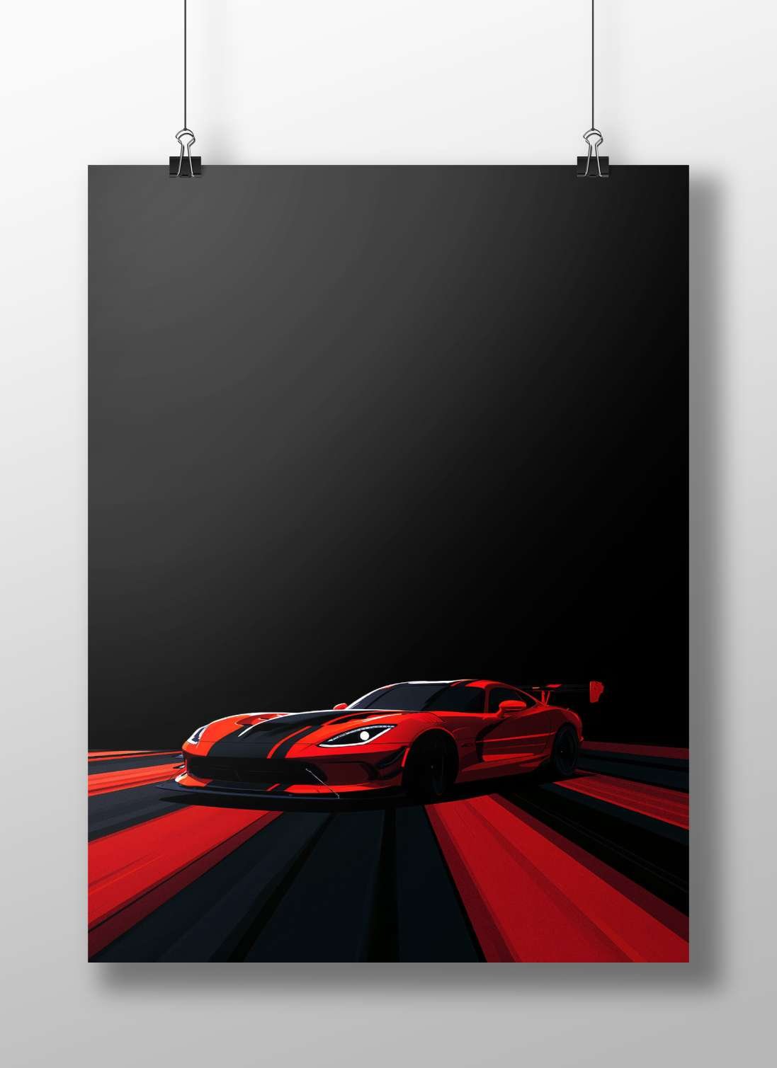 Red Sports Car with Black Stripes Main Subject: Red Sports Car with Black Stripes Matte BoizzBoard rigid print — Cars wall